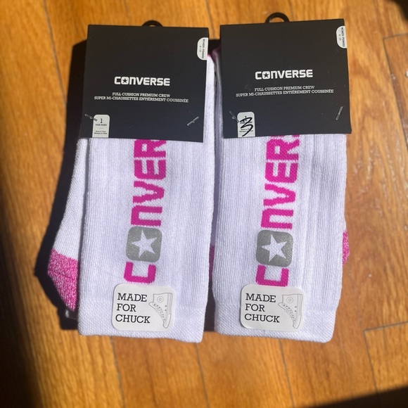 Converse White and Pink Crew Socks - Picture 1 of 4